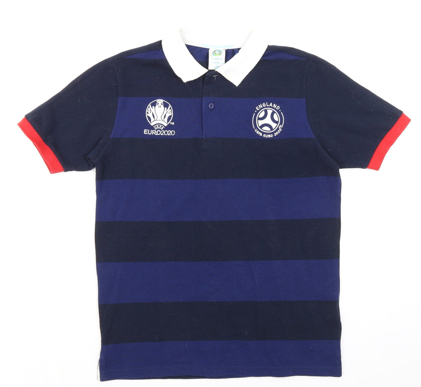 Euro Mens Blue Striped Polyester Polo Size XS Collared Button - UEFA Euro 2020 England