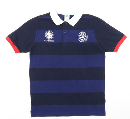 Euro Mens Blue Striped Polyester Polo Size XS Collared Button - UEFA Euro 2020 England