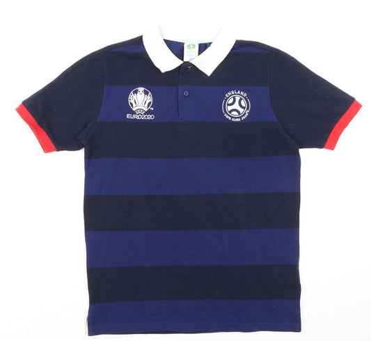Euro Mens Blue Striped Polyester Polo Size XS Collared Button - UEFA Euro 2020 England