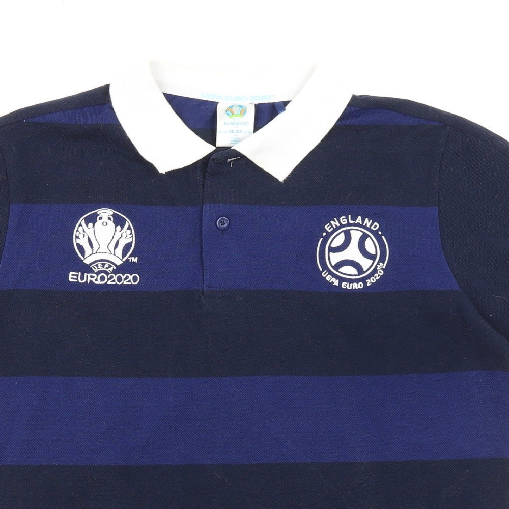 Euro Mens Blue Striped Polyester Polo Size XS Collared Button - UEFA Euro 2020 England