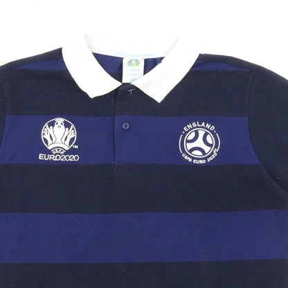 Euro Mens Blue Striped Polyester Polo Size XS Collared Button - UEFA Euro 2020 England