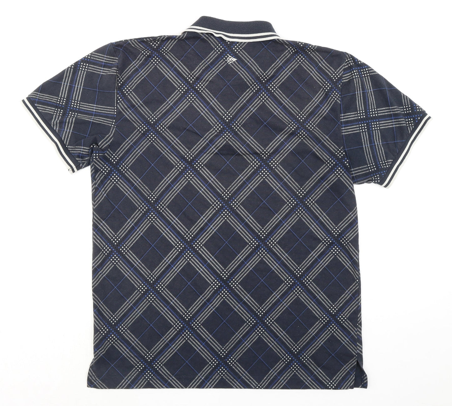 Dunlop Mens Blue Check Polyester Polo Size S Collared Button