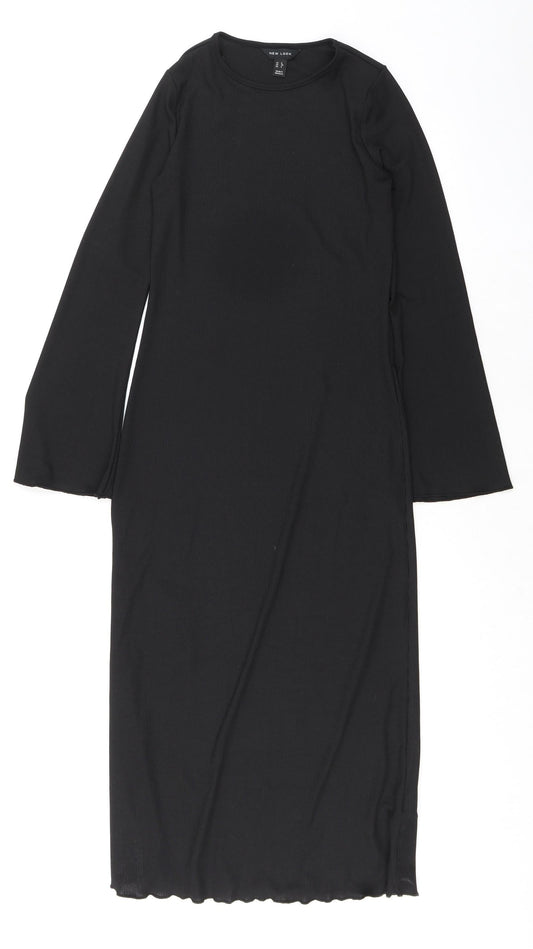 New Look Womens Black Polyester Sheath Size 8 Crew Neck Pullover - Ribbed