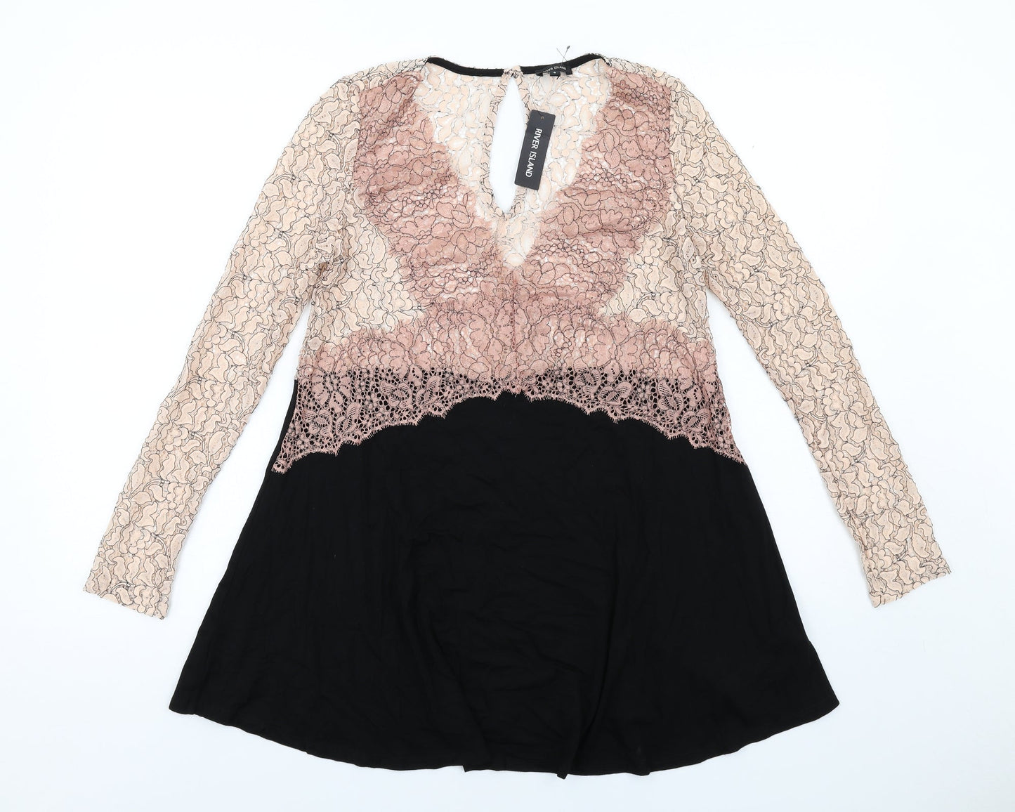 River Island Womens Black Colourblock Polyamide Trapeze & Swing Size 6 V-Neck Pullover