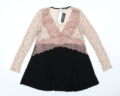 River Island Womens Black Colourblock Polyamide Trapeze & Swing Size 6 V-Neck Pullover