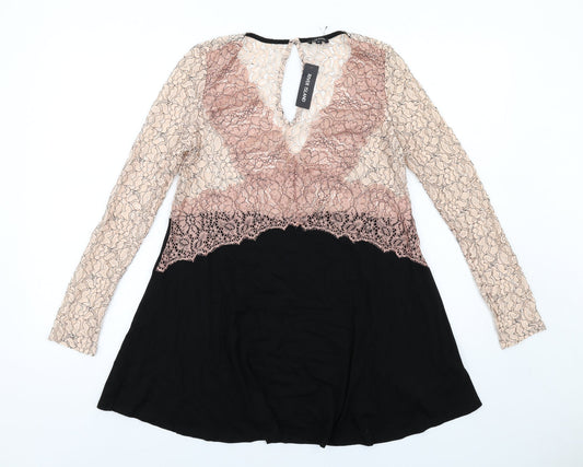 River Island Womens Black Colourblock Polyamide Trapeze & Swing Size 6 V-Neck Pullover