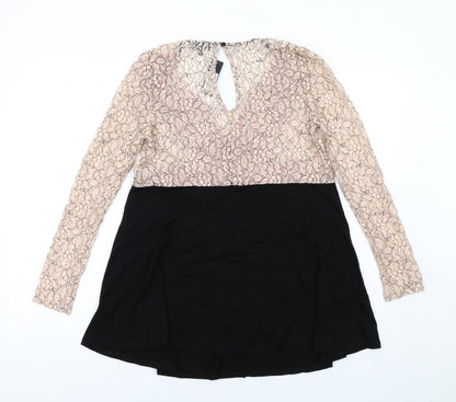 River Island Womens Black Colourblock Polyamide Trapeze & Swing Size 6 V-Neck Pullover