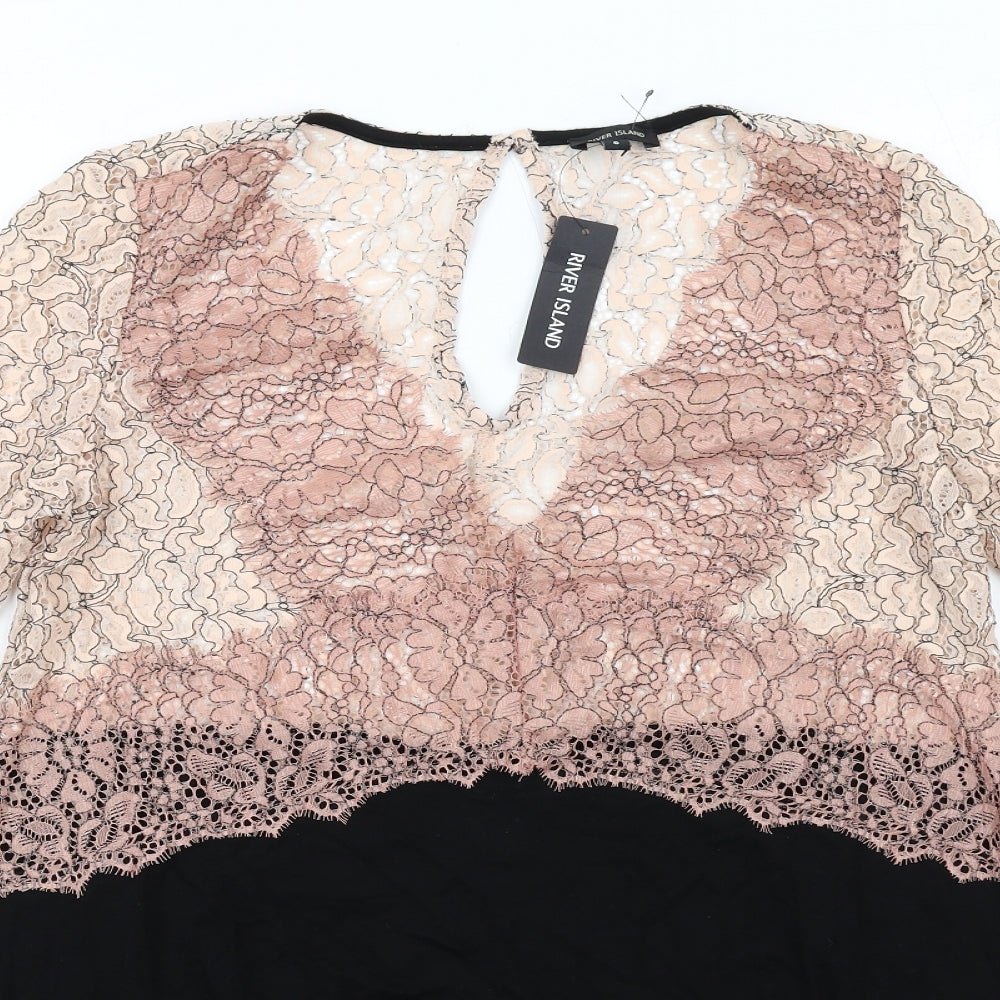 River Island Womens Black Colourblock Polyamide Trapeze & Swing Size 6 V-Neck Pullover