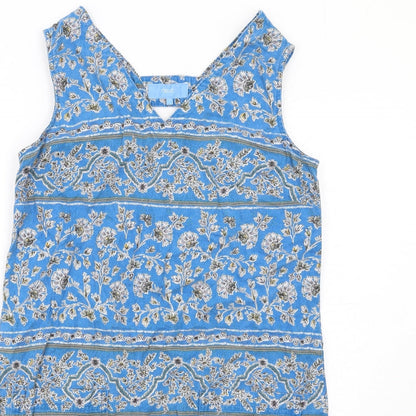 NEXT Womens Blue Geometric Linen A-Line Size 10 V-Neck Pullover