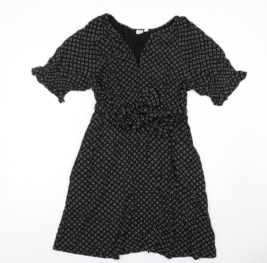 Gap Womens Black Geometric Viscose A-Line Size M V-Neck Pullover