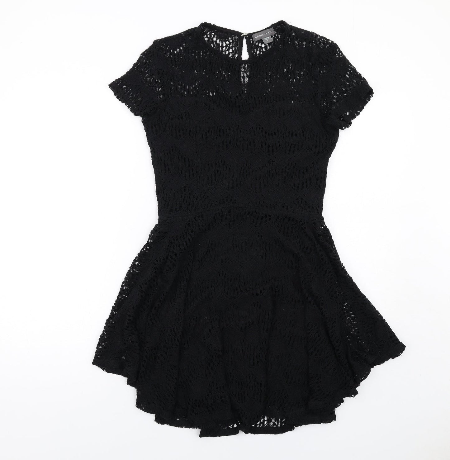 Kendall And Kylie Womens Black Geometric Cotton Fit & Flare Size L Round Neck Zip