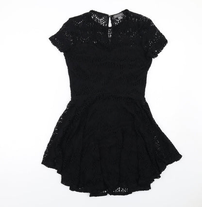 Kendall And Kylie Womens Black Geometric Cotton Fit & Flare Size L Round Neck Zip