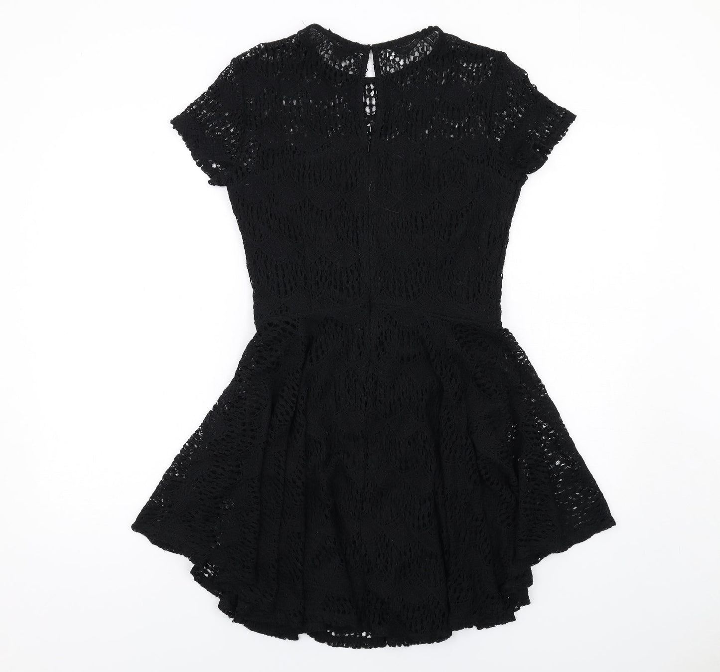 Kendall And Kylie Womens Black Geometric Cotton Fit & Flare Size L Round Neck Zip