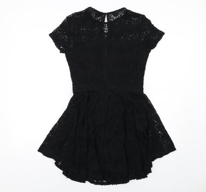 Kendall And Kylie Womens Black Geometric Cotton Fit & Flare Size L Round Neck Zip
