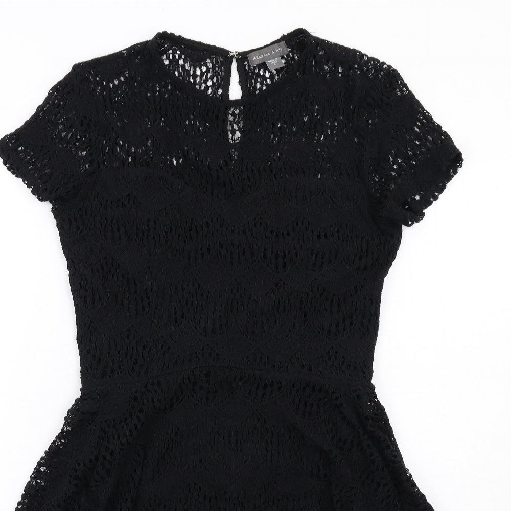 Kendall And Kylie Womens Black Geometric Cotton Fit & Flare Size L Round Neck Zip