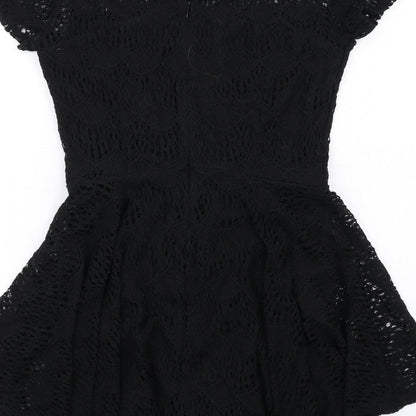 Kendall And Kylie Womens Black Geometric Cotton Fit & Flare Size L Round Neck Zip