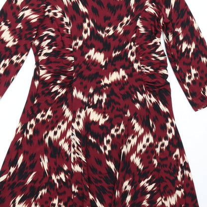Wallis Womens Red Geometric Polyamide A-Line Size 12 Round Neck Button