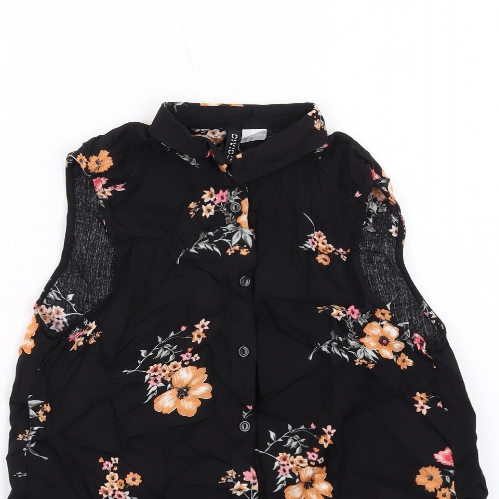 Womens UK Size 4 H&M Black Basic Button-Up