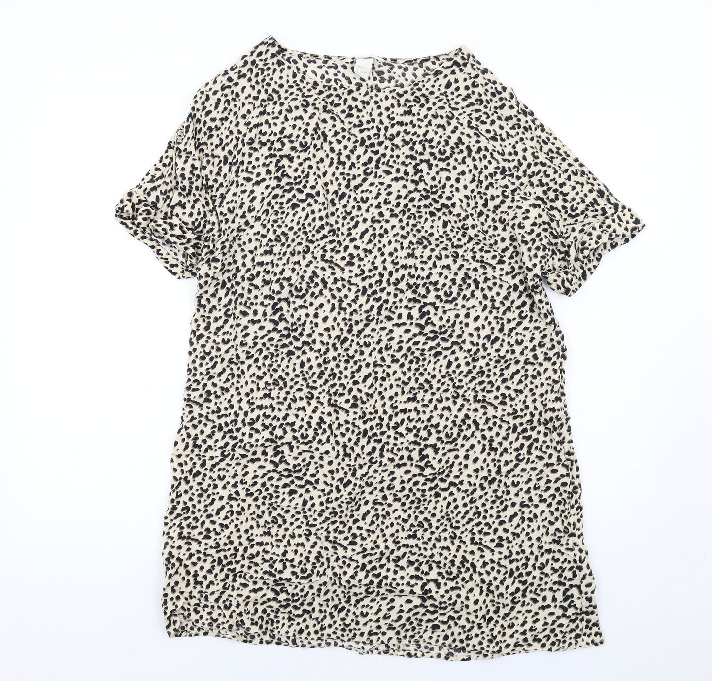 H&M Womens Beige Animal Print Viscose A-Line Size 6 Boat Neck Pullover - Cheetah pattern