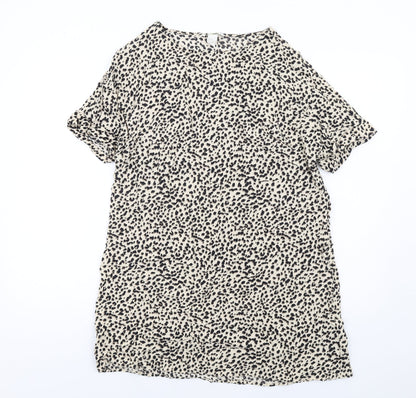 H&M Womens Beige Animal Print Viscose A-Line Size 6 Boat Neck Pullover - Cheetah pattern