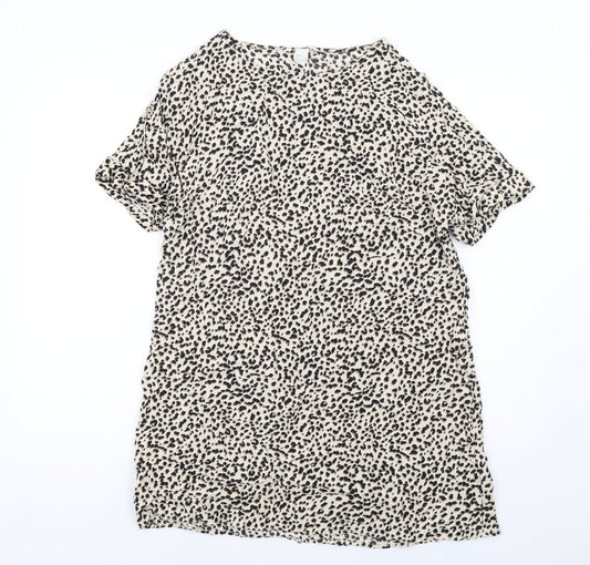 H&M Womens Beige Animal Print Viscose A-Line Size 6 Boat Neck Pullover - Cheetah pattern