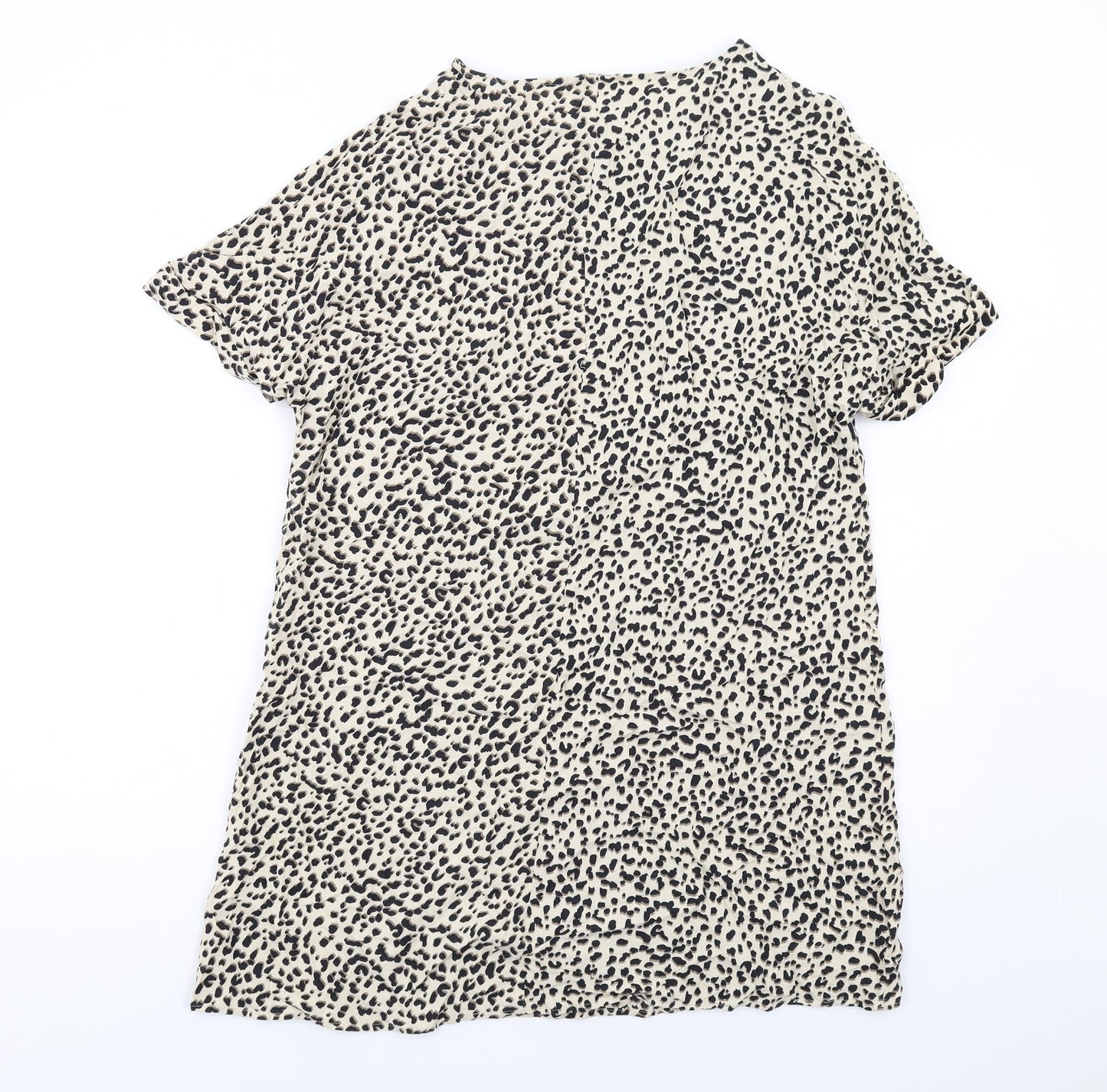 H&M Womens Beige Animal Print Viscose A-Line Size 6 Boat Neck Pullover - Cheetah pattern