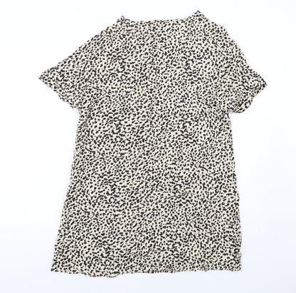 H&M Womens Beige Animal Print Viscose A-Line Size 6 Boat Neck Pullover - Cheetah pattern