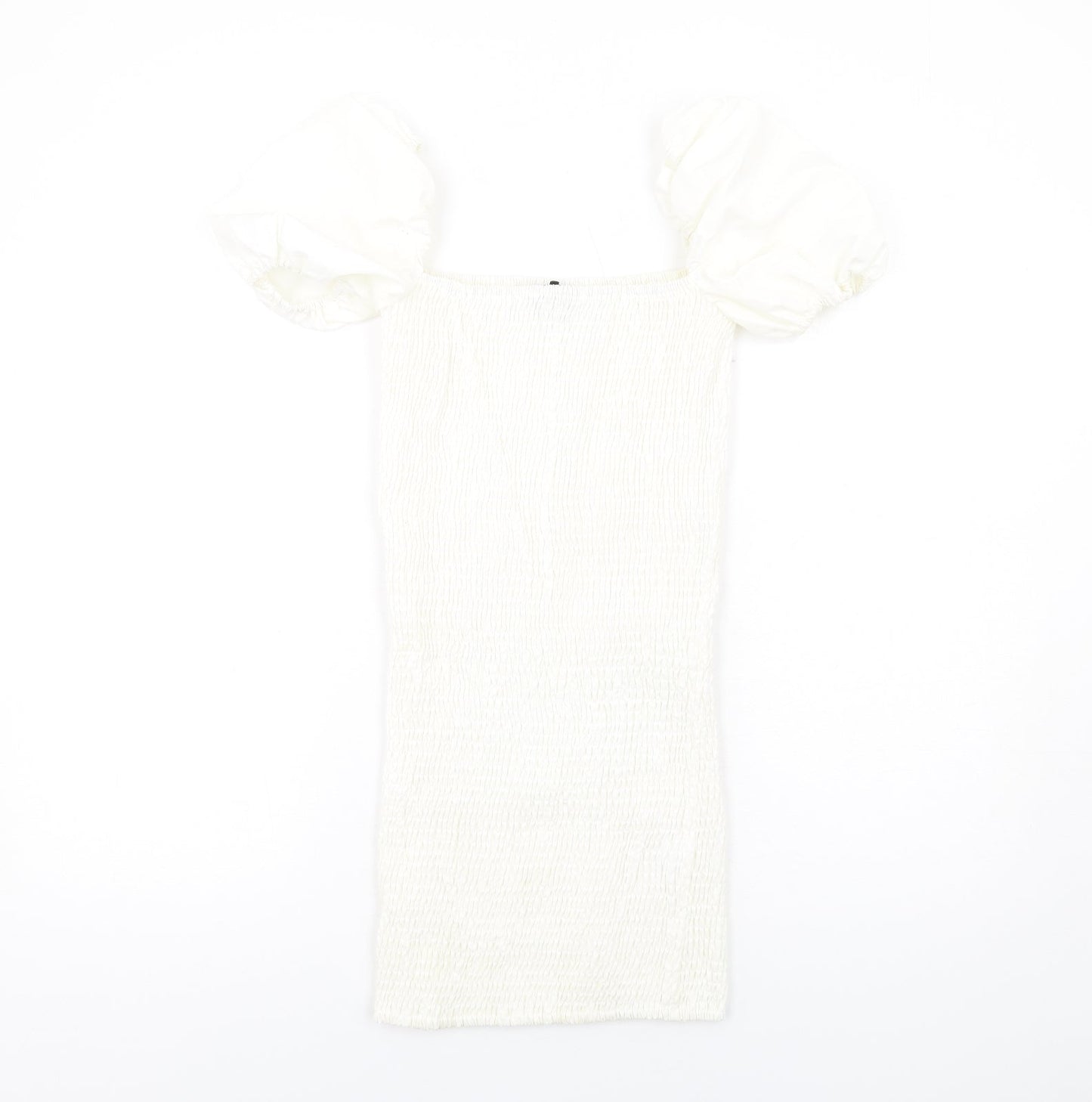 PRETTYLITTLETHING Womens White Polyester Bodycon Size 6 Square Neck Pullover