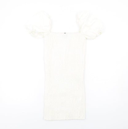 PRETTYLITTLETHING Womens White Polyester Bodycon Size 6 Square Neck Pullover