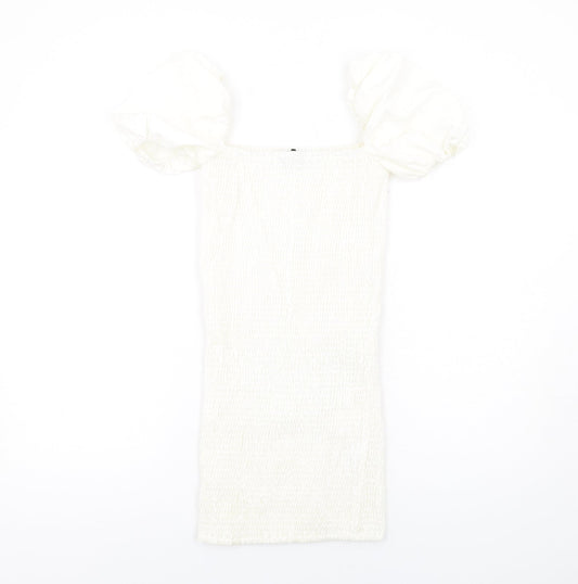PRETTYLITTLETHING Womens White Polyester Bodycon Size 6 Square Neck Pullover