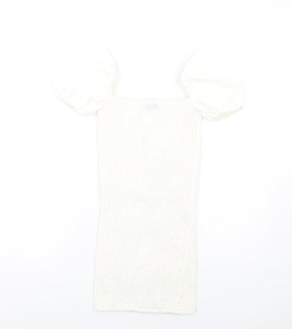 PRETTYLITTLETHING Womens White Polyester Bodycon Size 6 Square Neck Pullover