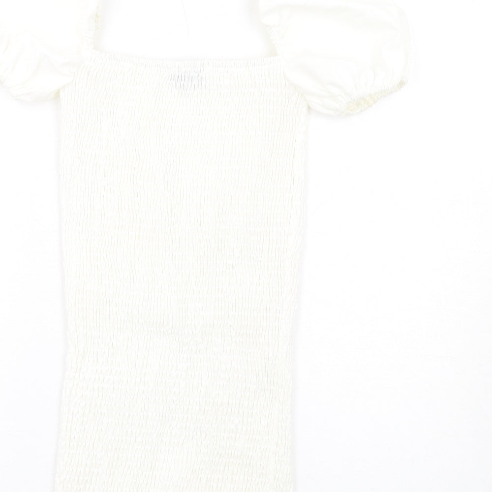 PRETTYLITTLETHING Womens White Polyester Bodycon Size 6 Square Neck Pullover