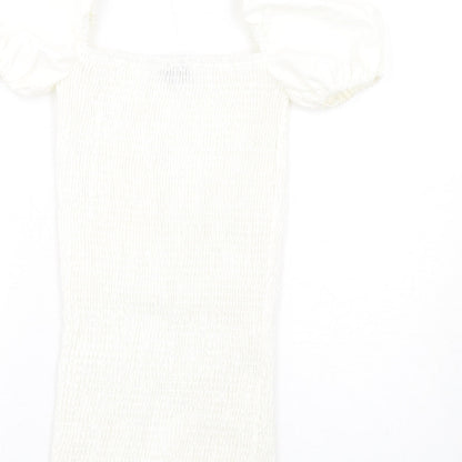 PRETTYLITTLETHING Womens White Polyester Bodycon Size 6 Square Neck Pullover