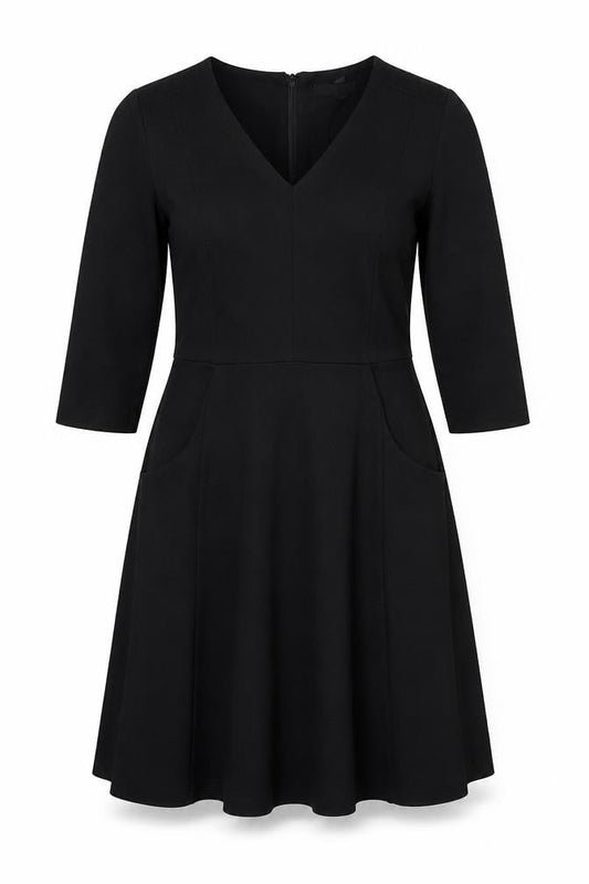 Front view of Kaliko women’s black polyester trapeze & swing, size UK 10, v-neck zip