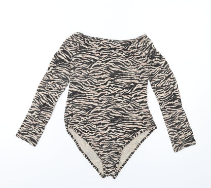 I SAW IT FIRST Womens Beige Animal Print Viscose Bodysuit One-Piece Size 10 Pullover - Tiger Print