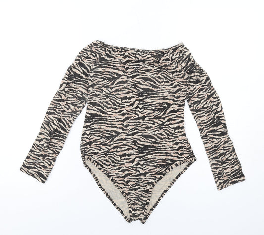 I SAW IT FIRST Womens Beige Animal Print Viscose Bodysuit One-Piece Size 10 Pullover - Tiger Print
