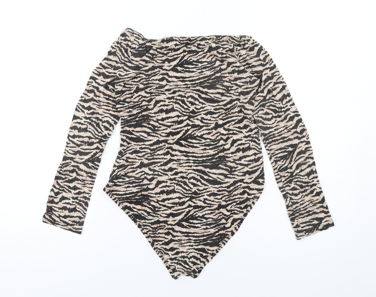 I SAW IT FIRST Womens Beige Animal Print Viscose Bodysuit One-Piece Size 10 Pullover - Tiger Print