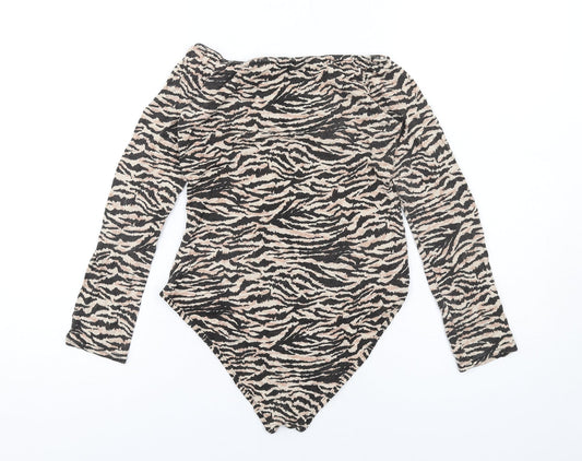 I SAW IT FIRST Womens Beige Animal Print Viscose Bodysuit One-Piece Size 10 Pullover - Tiger Print