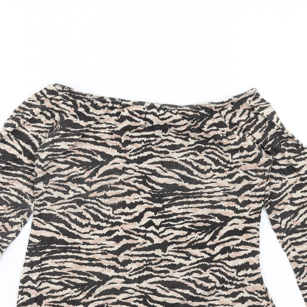 I SAW IT FIRST Womens Beige Animal Print Viscose Bodysuit One-Piece Size 10 Pullover - Tiger Print