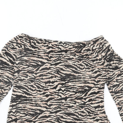 I SAW IT FIRST Womens Beige Animal Print Viscose Bodysuit One-Piece Size 10 Pullover - Tiger Print