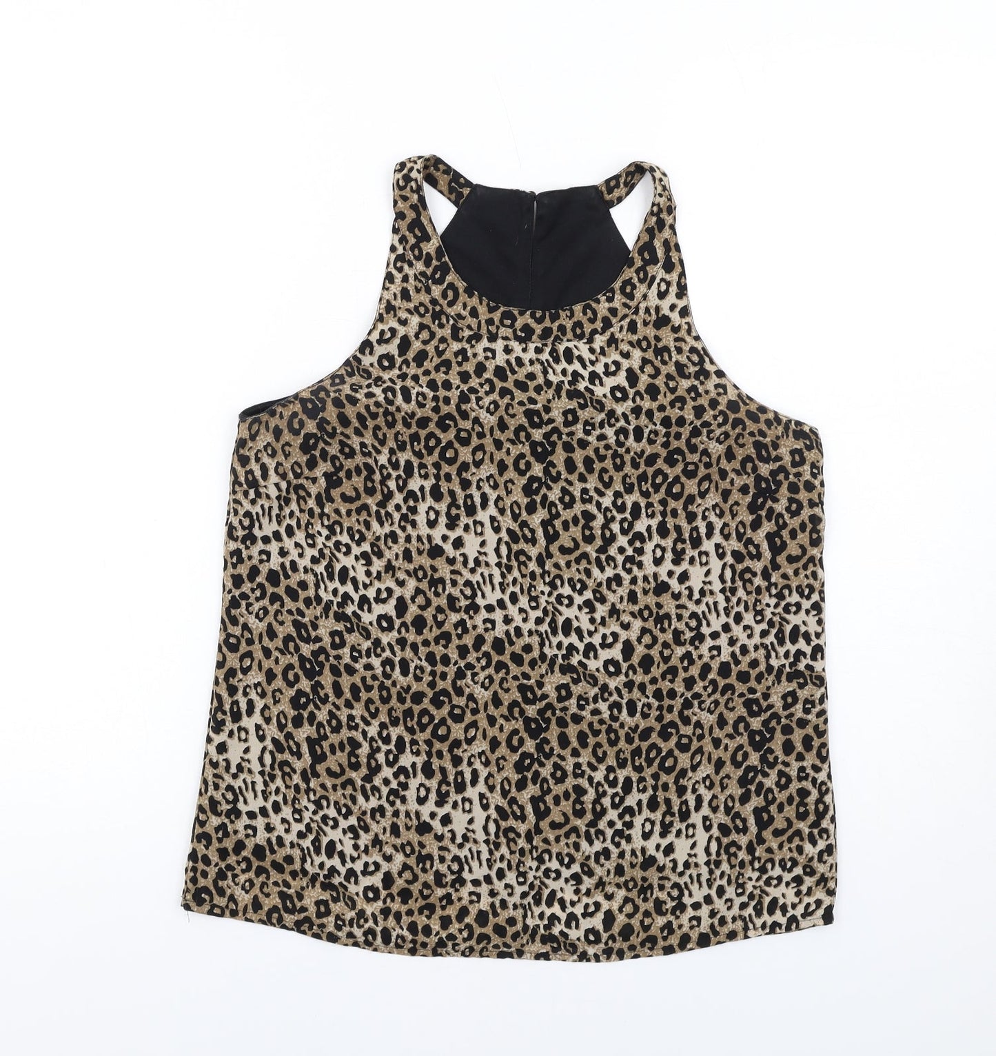 Pigalle Womens Brown Animal Print Polyester Basic Tank Size 8 Round Neck - Leopard Print