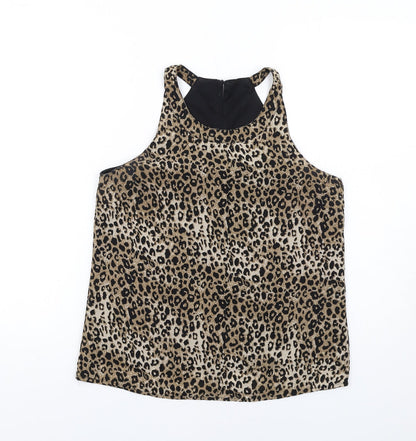 Pigalle Womens Brown Animal Print Polyester Basic Tank Size 8 Round Neck - Leopard Print