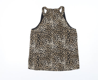 Pigalle Womens Brown Animal Print Polyester Basic Tank Size 8 Round Neck - Leopard Print