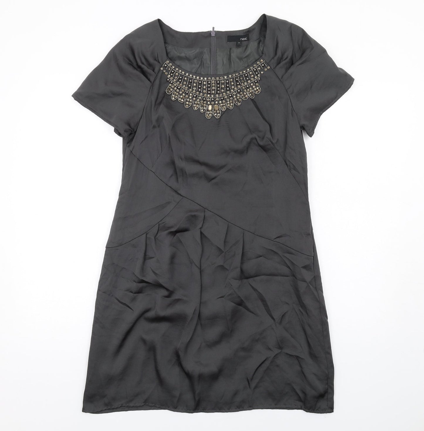 NEXT Womens Grey Polyester Shift Size 12 Round Neck Zip