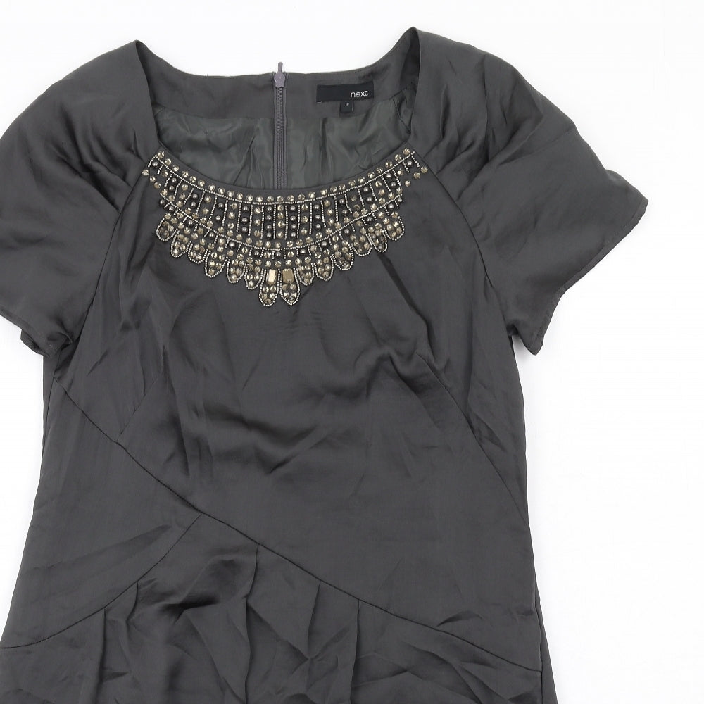 NEXT Womens Grey Polyester Shift Size 12 Round Neck Zip