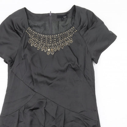 NEXT Womens Grey Polyester Shift Size 12 Round Neck Zip