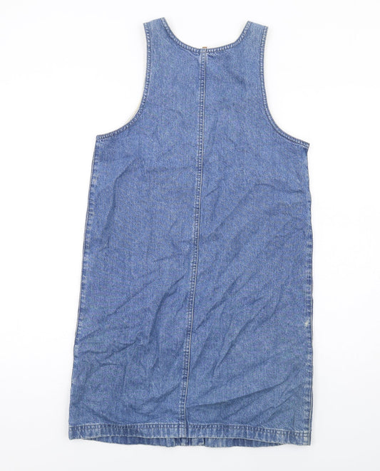 Topshop Womens Blue Cotton Pinafore/Dungaree Dress Size 8 V-Neck Zip