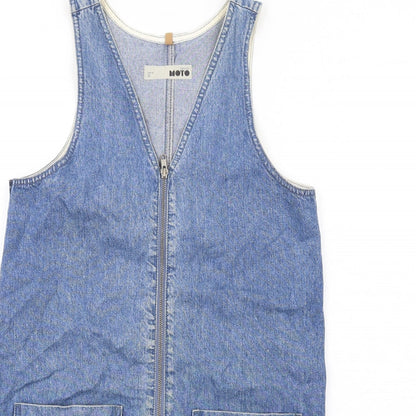 Topshop Womens Blue Cotton Pinafore/Dungaree Dress Size 8 V-Neck Zip