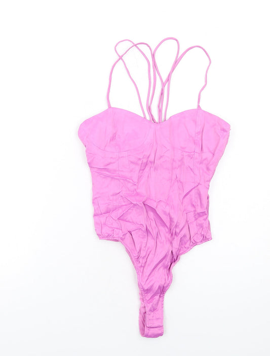 Zara Womens Purple Viscose Bodysuit One-Piece Size S Zip