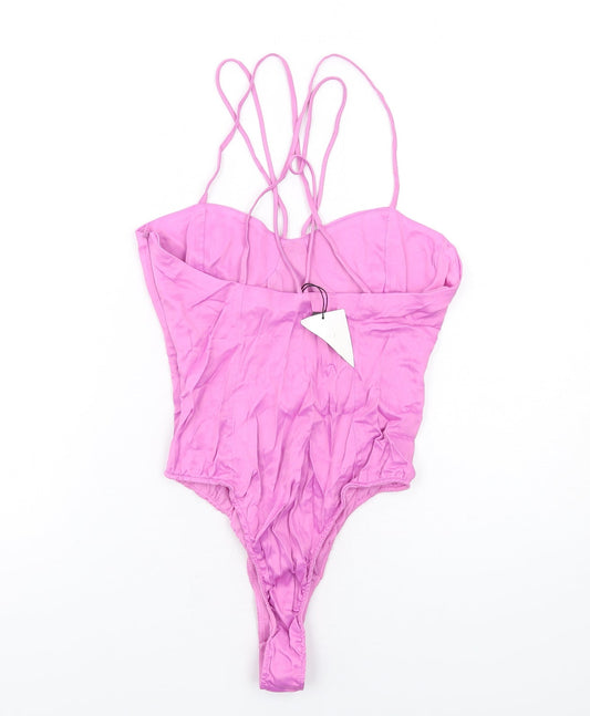 Zara Womens Purple Viscose Bodysuit One-Piece Size S Zip